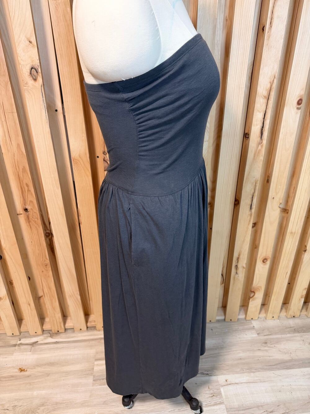 Aerie Strapless Midi Dress Gray Soft Knit Pockets Women’s Large L